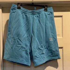 Adidas Light Blue Trefoil Fleece Athletic Essential Shorts, Large